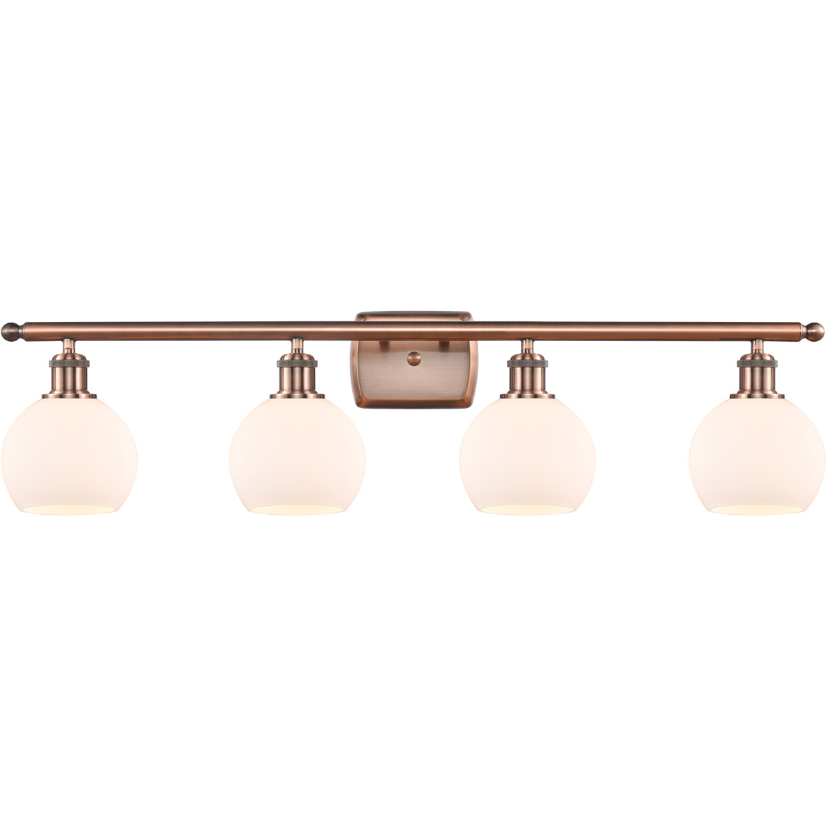 Innovations Lighting 516-4W-AC-G121-6 Ballston Athens 4 Light 36 inch Antique Copper Bath Vanity Light Wall Light in Matte White Glass