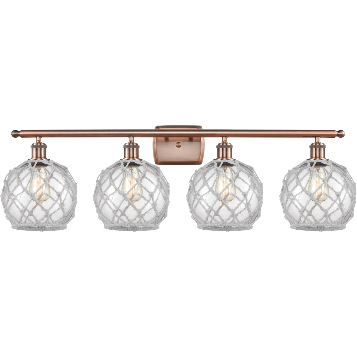 Innovations Lighting 516-4W-AC-G122-8RW-LED Ballston Farmhouse Rope LED 36 inch Antique Copper Bath Vanity Light Wall Light in Clear Glass with White 