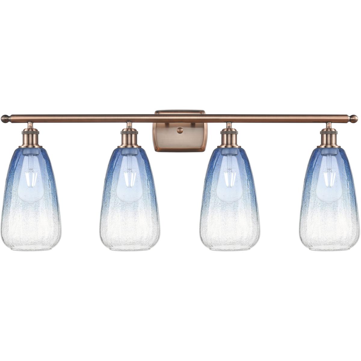 Innovations Lighting 516-4W-AC-G480-6SB Ballston Brookhaven Almond 4 Light 36 inch Antique Copper Bath Vanity Light Wall Light in Sapphire Blue Glass