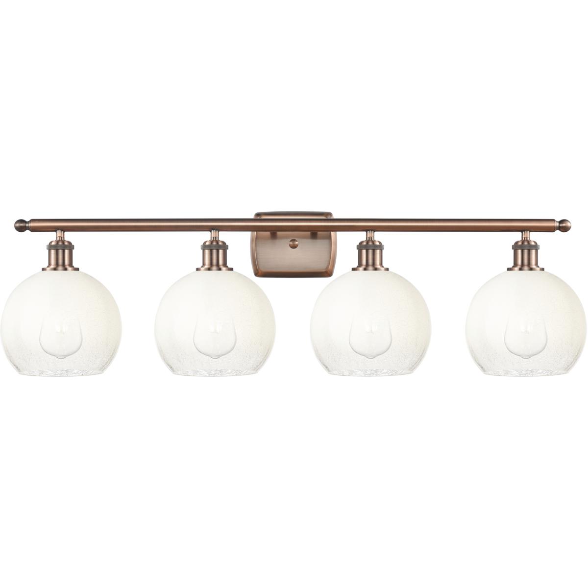 Innovations Lighting 516-4W-AC-G483-8OP Ballston Brookhaven Globe 4 Light 38 inch Antique Copper Bath Vanity Light Wall Light in Opal Glass