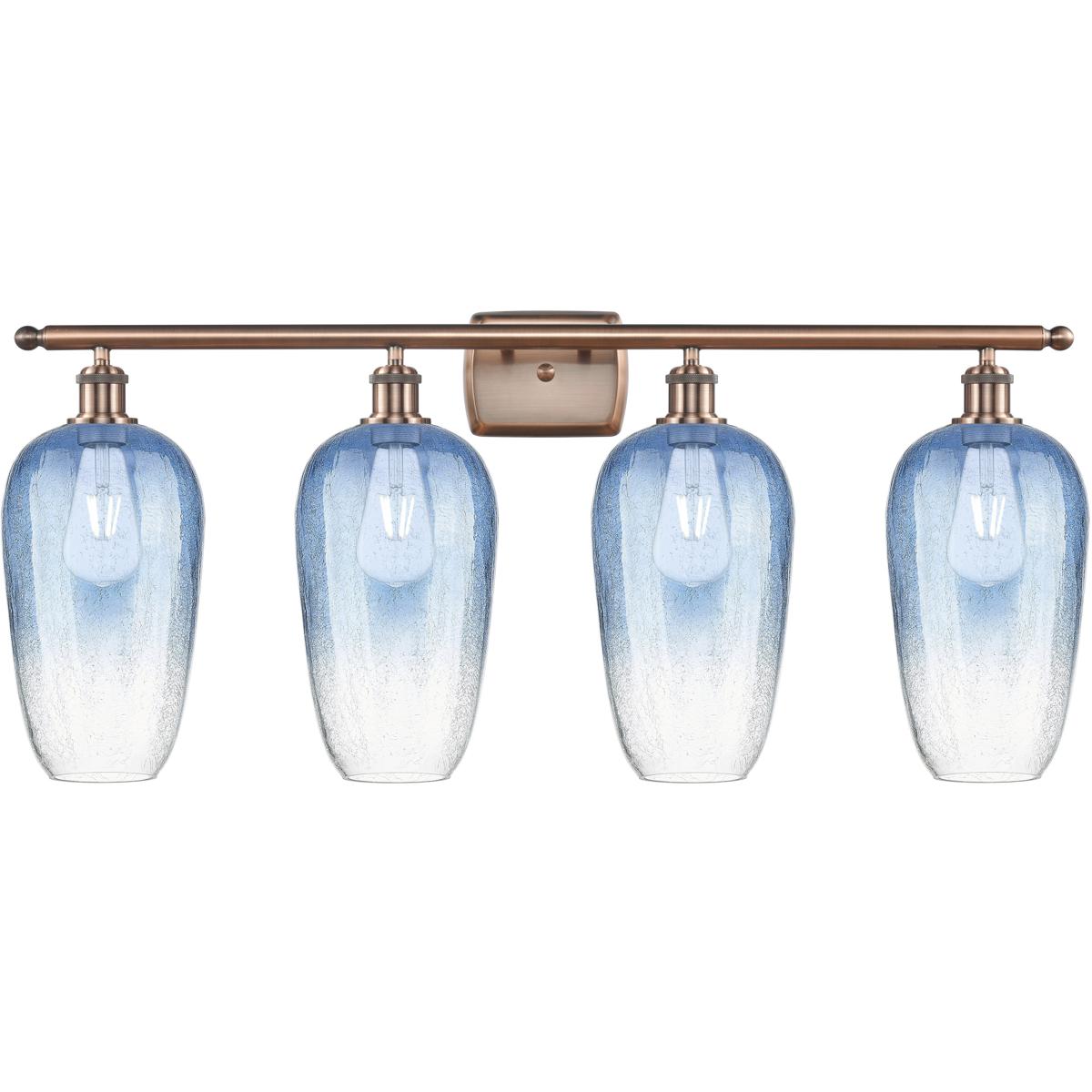 Innovations Lighting 516-4W-AC-G484-7SB Ballston Brookhaven Flute 4 Light 37 inch Antique Copper Bath Vanity Light Wall Light in Sapphire Blue Glass