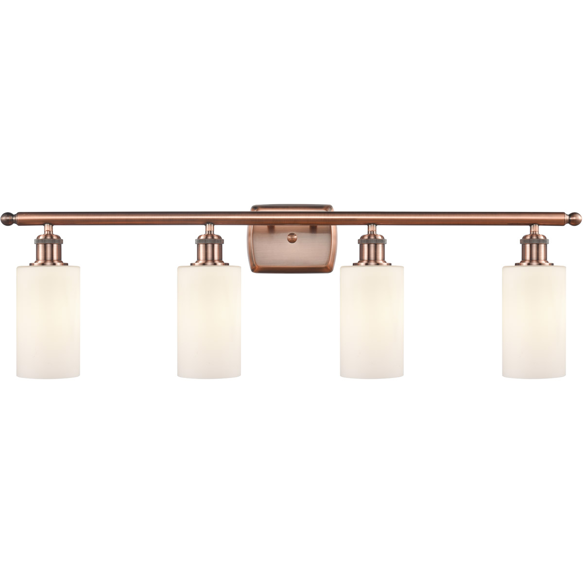 Innovations Lighting 516-4W-AC-G801 Ballston Clymer 4 Light 36 inch Antique Copper Bath Vanity Light Wall Light in Matte White Glass, Ballston