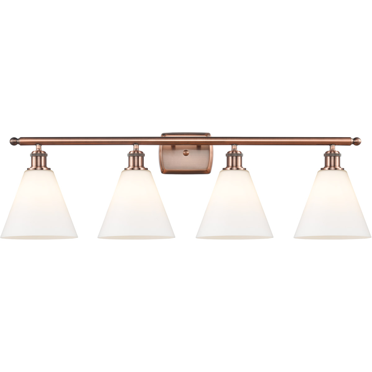 Innovations Lighting 516-4W-AC-GBC-81 Ballston Ballston Cone 4 Light 38 inch Antique Copper Bath Vanity Light Wall Light in Matte White Glass