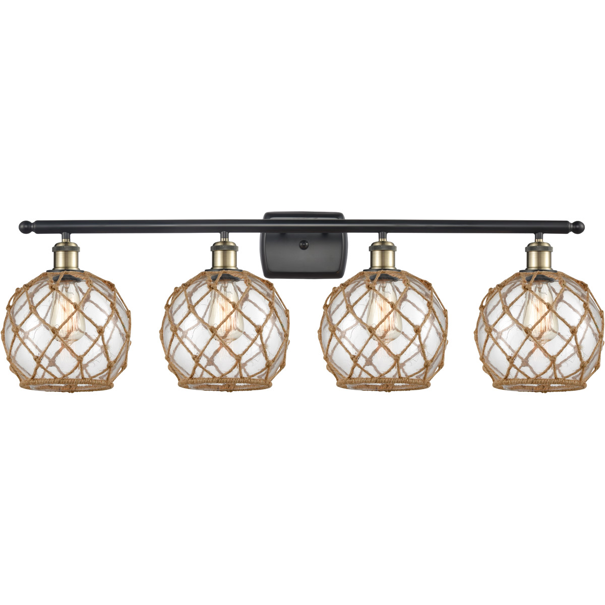 Innovations Lighting 516-4W-BAB-G122-8RB-LED Ballston Farmhouse Rope LED 36 inch Black Antique Brass Bath Vanity Light Wall Light in Clear Glass with
