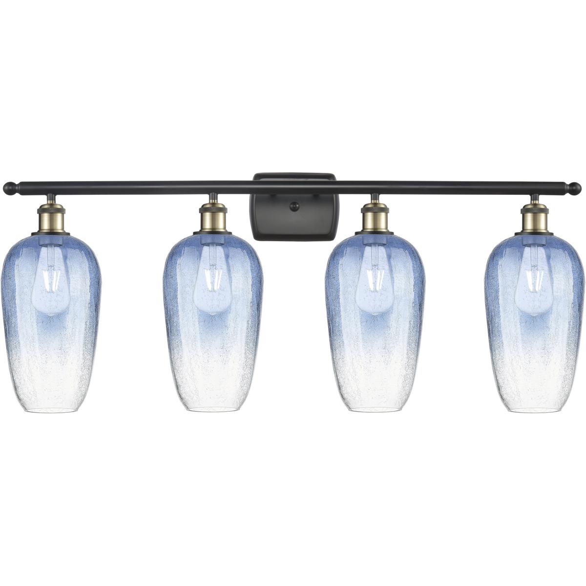 Innovations Lighting 516-4W-BAB-G484-7SB Ballston Brookhaven Flute 4 Light 37 inch Black Antique Brass Bath Vanity Light Wall Light in Sapphire Blue G