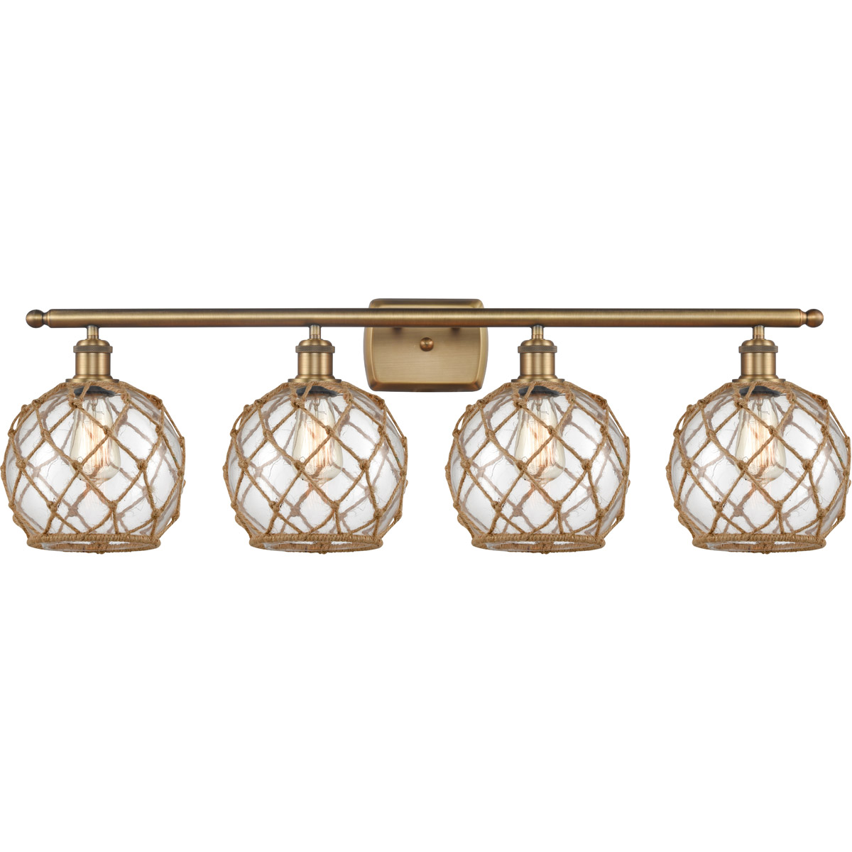 Innovations Lighting 516-4W-BB-G122-8RB-LED Ballston Farmhouse Rope LED 36 inch Brushed Brass Bath Vanity Light Wall Light in Clear Glass with Brown R