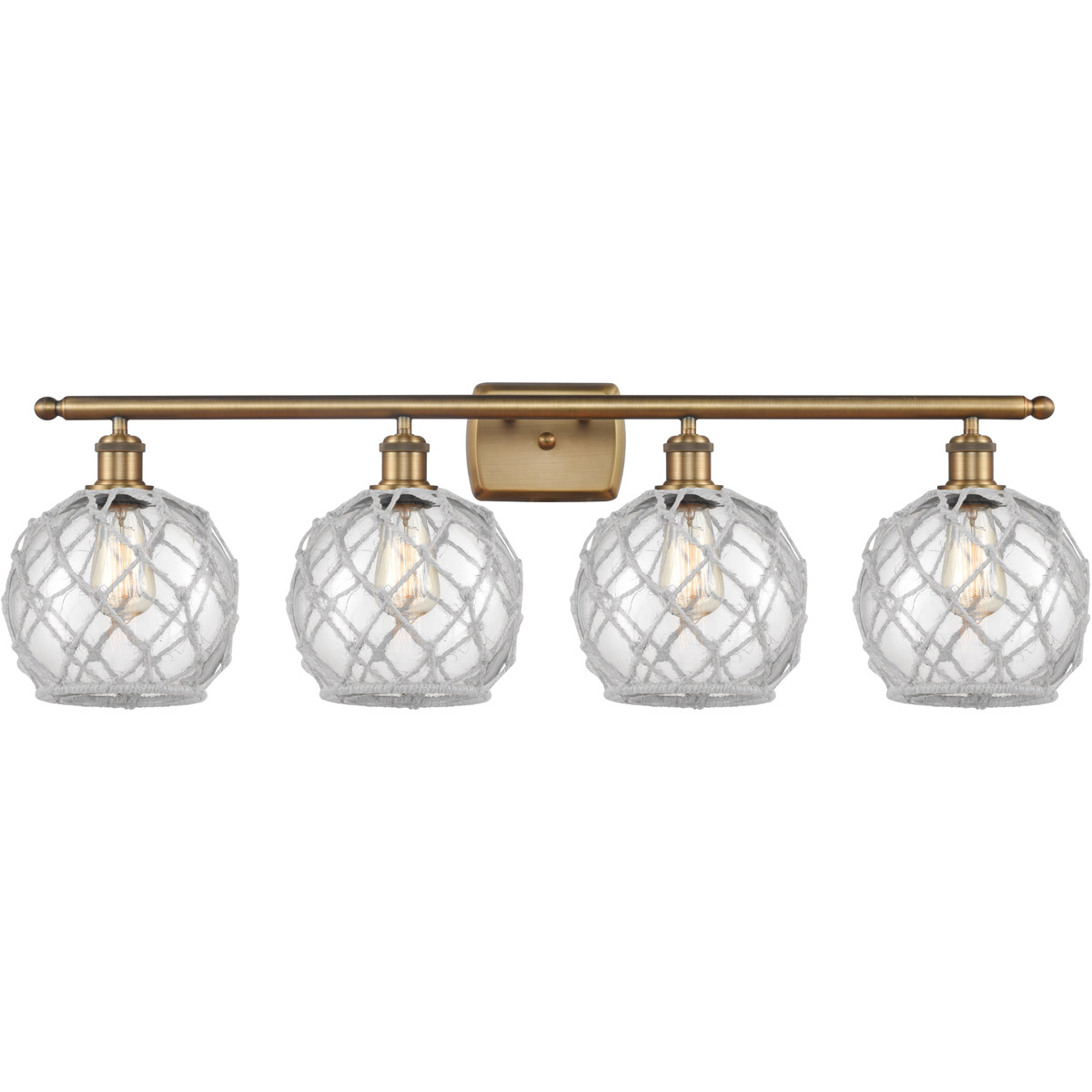 Innovations Lighting 516-4W-BB-G122-8RW-LED Ballston Farmhouse Rope LED 36 inch Brushed Brass Bath Vanity Light Wall Light in Clear Glass with White R
