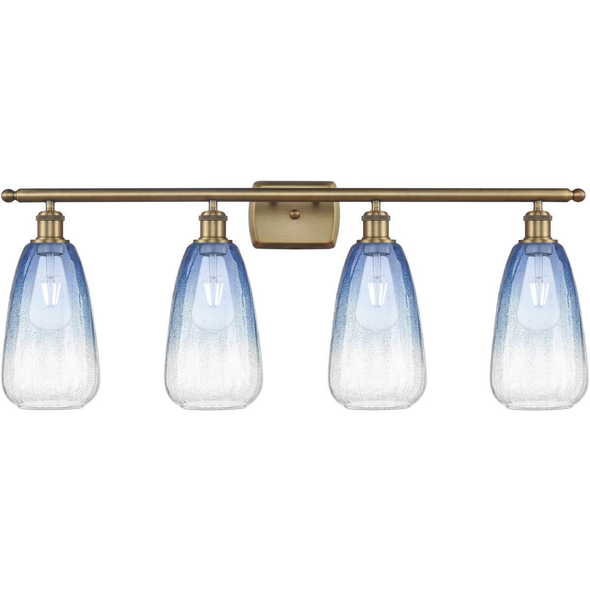 Innovations Lighting 516-4W-BB-G480-6SB Ballston Brookhaven Almond 4 Light 36 inch Brushed Brass Bath Vanity Light Wall Light in Sapphire Blue Glass