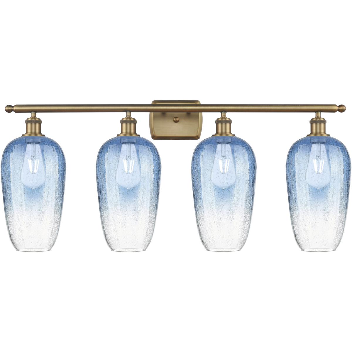 Innovations Lighting 516-4W-BB-G484-7SB Ballston Brookhaven Flute 4 Light 37 inch Brushed Brass Bath Vanity Light Wall Light in Sapphire Blue Glass