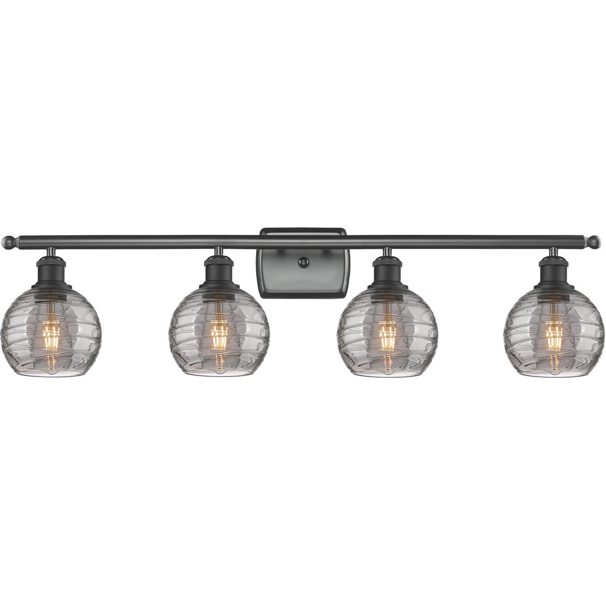 Innovations Lighting 516-4W-BK-G1213-6SM Ballston Athens Deco Swirl 4 Light 35.88 inch Matte Black Bath Vanity Light Wall Light