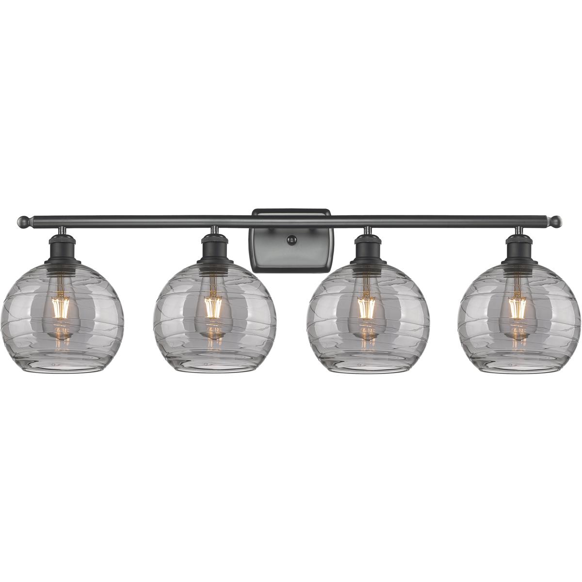 Innovations Lighting 516-4W-BK-G1213-8SM Ballston Athens Deco Swirl 4 Light 38 inch Matte Black Bath Vanity Light Wall Light