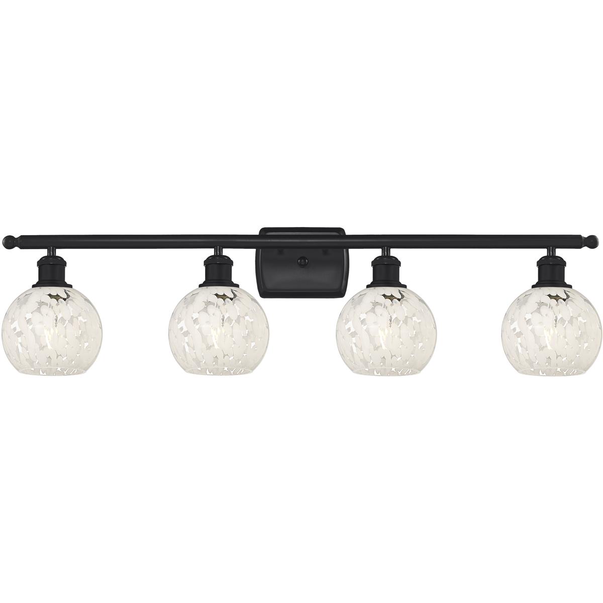 Innovations Lighting 516-4W-BK-G1216-6WM Ballston White Mouchette 4 Light 36 inch Matte Black Bath Vanity Light Wall Light