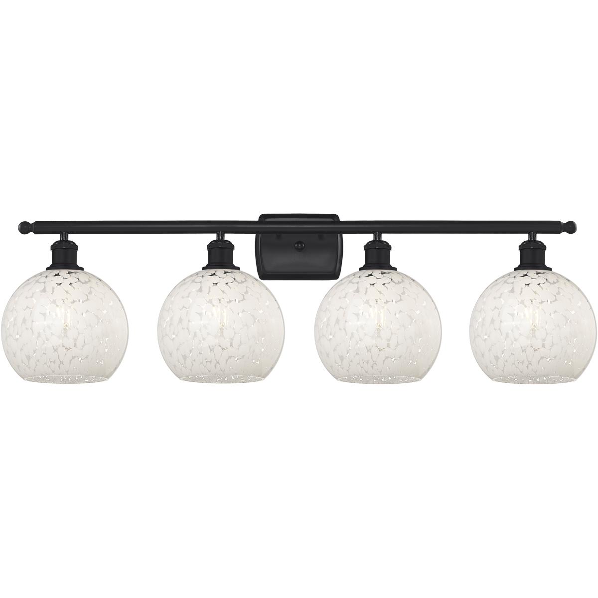 Innovations Lighting 516-4W-BK-G1216-8WM Ballston White Mouchette 4 Light 38 inch Matte Black Bath Vanity Light Wall Light