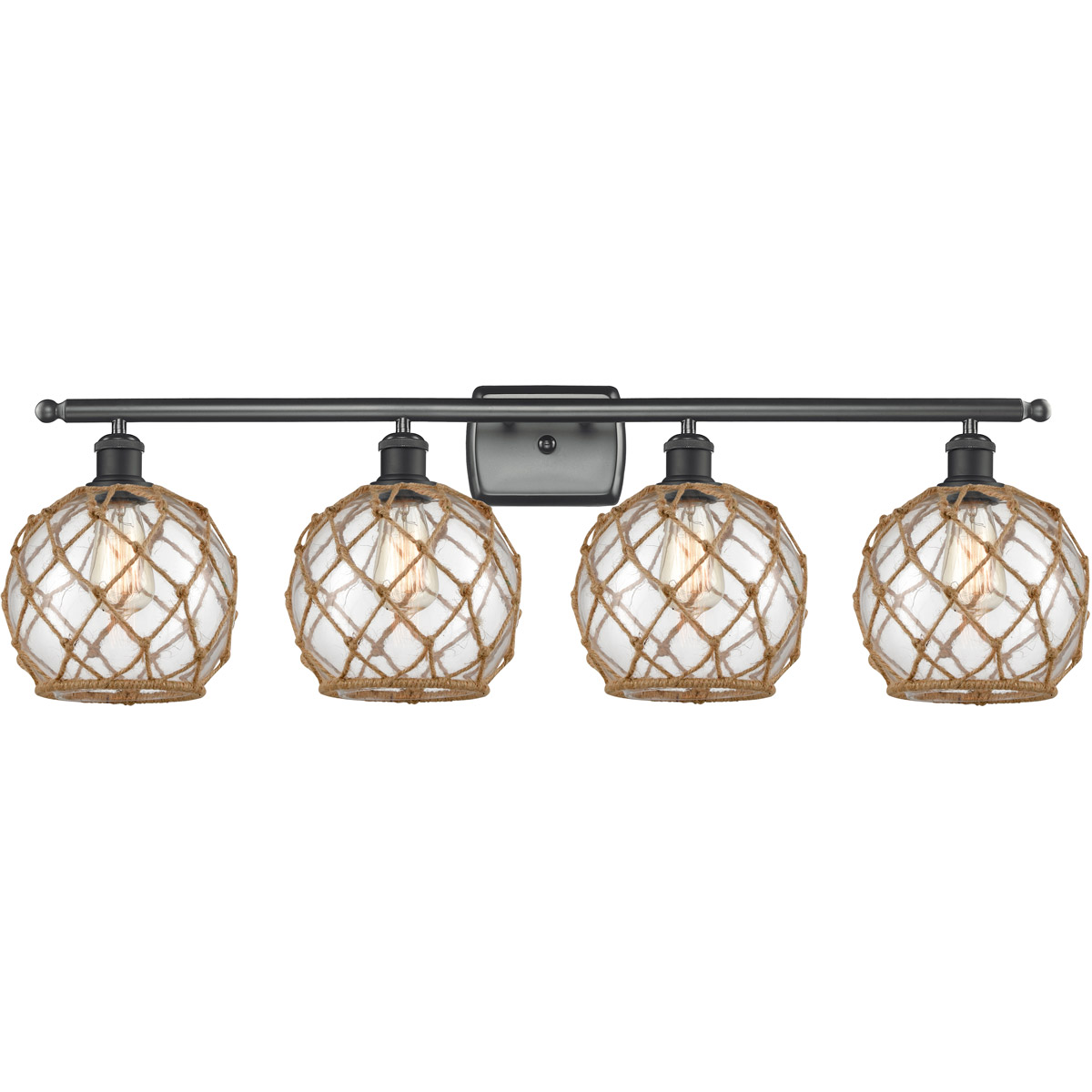 Innovations Lighting 516-4W-BK-G122-8RB-LED Ballston Farmhouse Rope LED 36 inch Matte Black Bath Vanity Light Wall Light in Clear Glass with Brown Rop