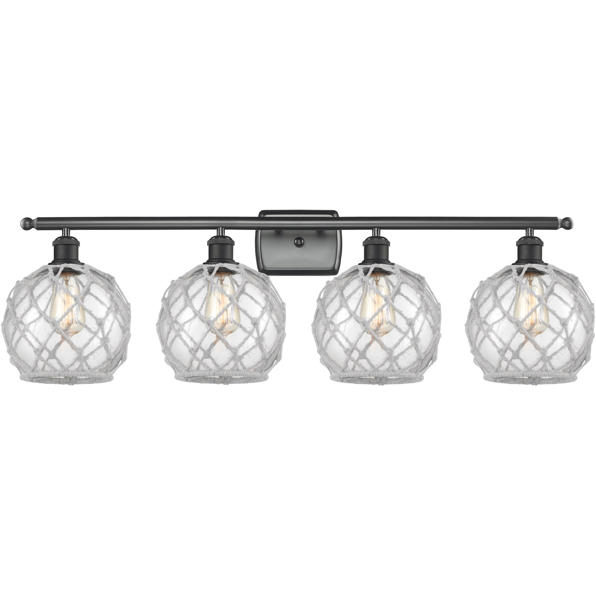 Innovations Lighting 516-4W-BK-G122-8RW-LED Ballston Farmhouse Rope LED 36 inch Matte Black Bath Vanity Light Wall Light in Clear Glass with White Rop