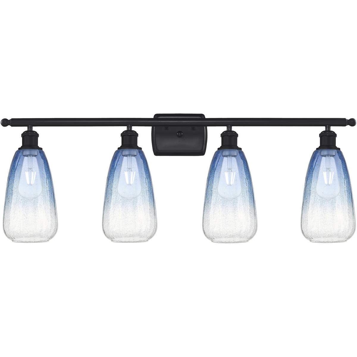 Innovations Lighting 516-4W-BK-G480-6SB Ballston Brookhaven Almond 4 Light 36 inch Matte Black Bath Vanity Light Wall Light in Sapphire Blue Glass