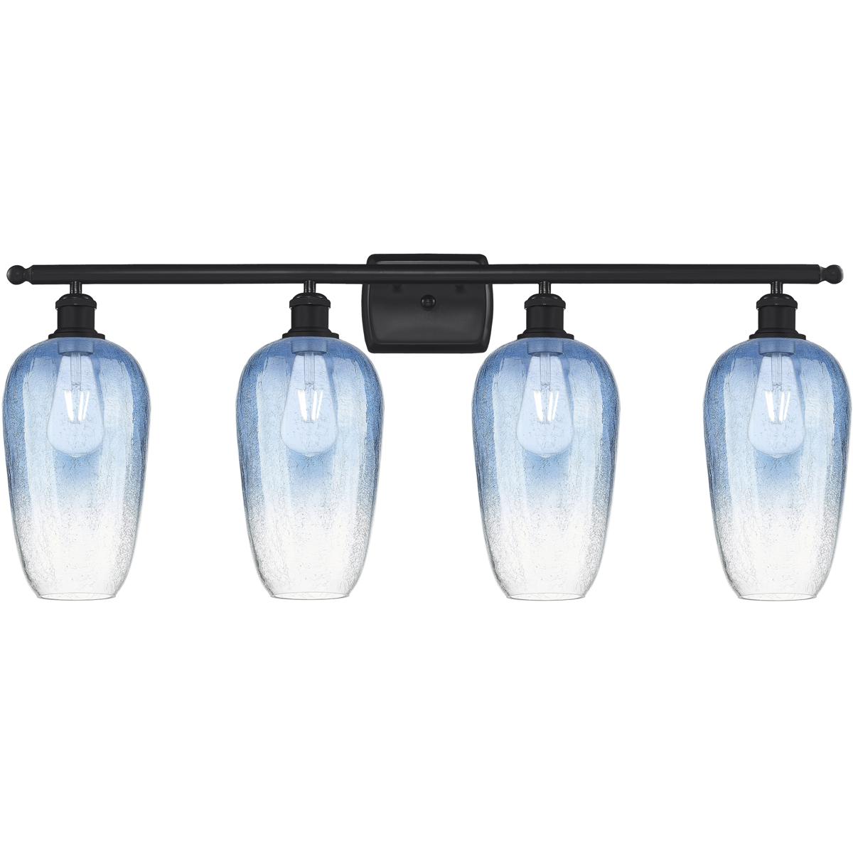 Innovations Lighting 516-4W-BK-G484-7SB Ballston Brookhaven Flute 4 Light 37 inch Matte Black Bath Vanity Light Wall Light in Sapphire Blue Glass