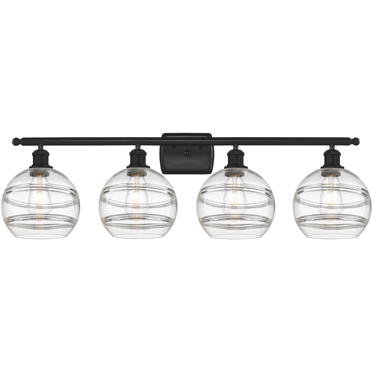 Innovations Lighting 516-4W-BK-G556-8CL Ballston Rochester 4 Light 38 inch Matte Black Bath Vanity Light Wall Light