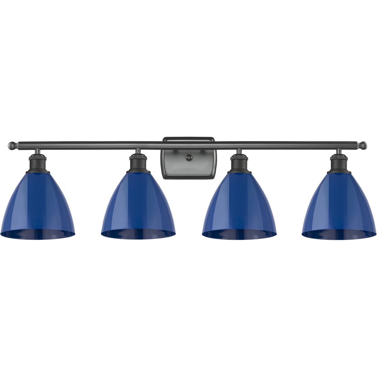 Innovations Lighting 516-4W-BK-MBD-75-BL Ballston Plymouth Dome 4 Light 38 inch Matte Black Bath Vanity Light Wall Light in Matte Blue