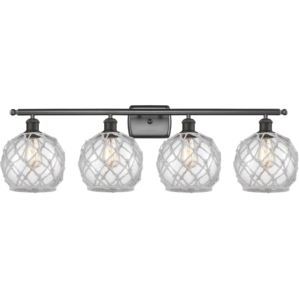 Innovations Lighting 516-4W-OB-G122-8RW Ballston Farmhouse Rope 4 Light 36 inch Oil Rubbed Bronze Bath Vanity Light Wall Light in Clear Glass with Whi