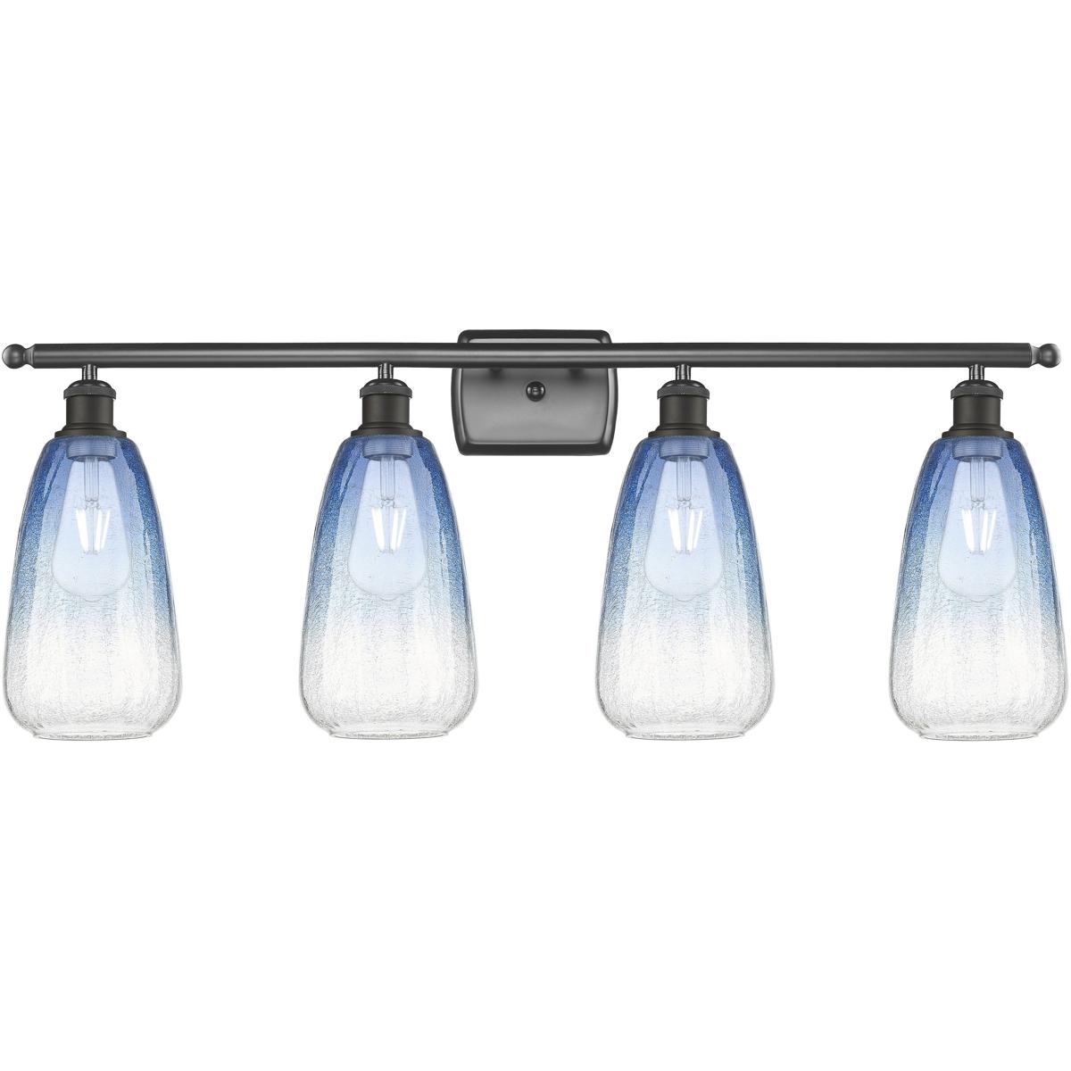 Innovations Lighting 516-4W-OB-G480-6SB Ballston Brookhaven Almond 4 Light 36 inch Oil Rubbed Bronze Bath Vanity Light Wall Light in Sapphire Blue Gla