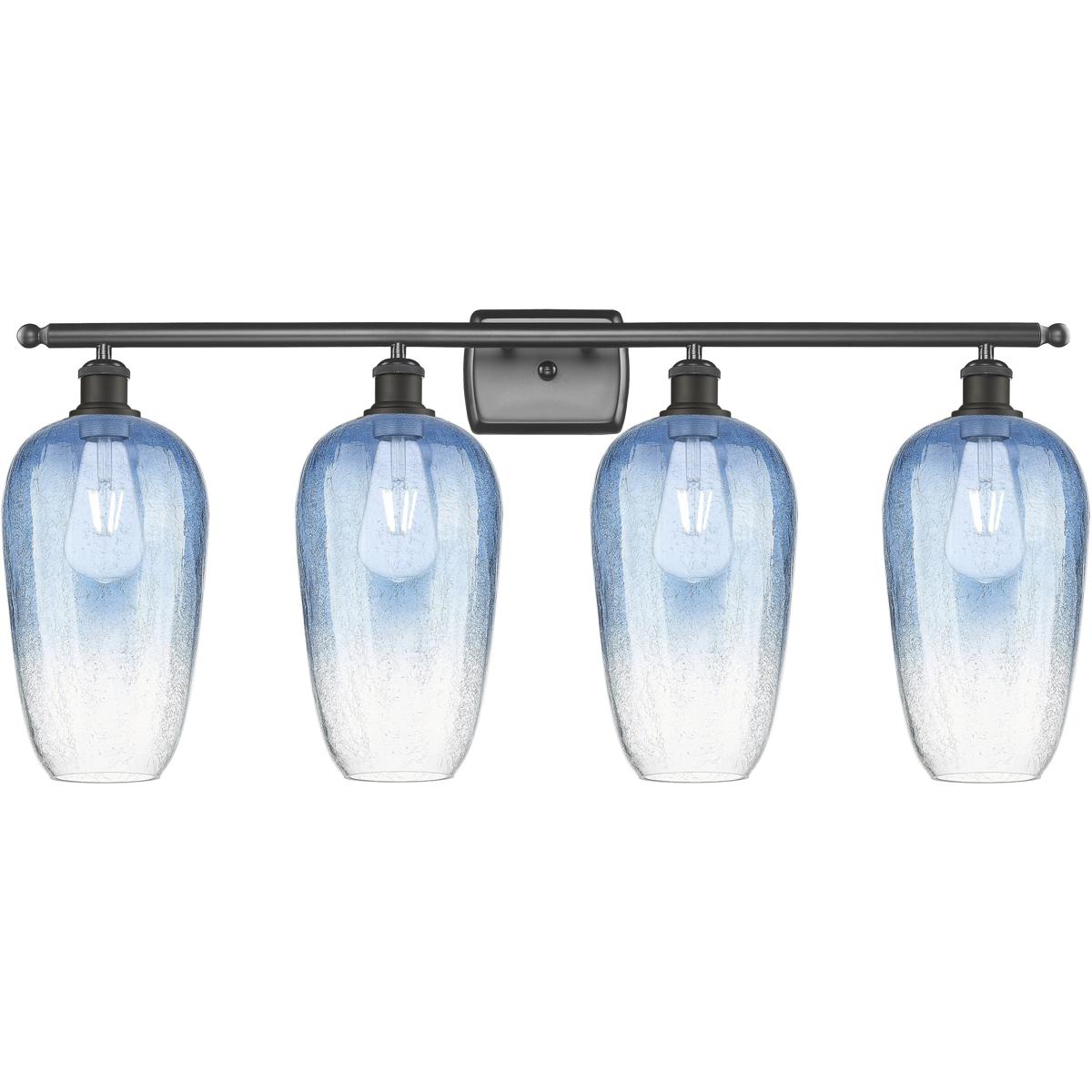 Innovations Lighting 516-4W-OB-G484-7SB Ballston Brookhaven Flute 4 Light 37 inch Oil Rubbed Bronze Bath Vanity Light Wall Light in Sapphire Blue Glas