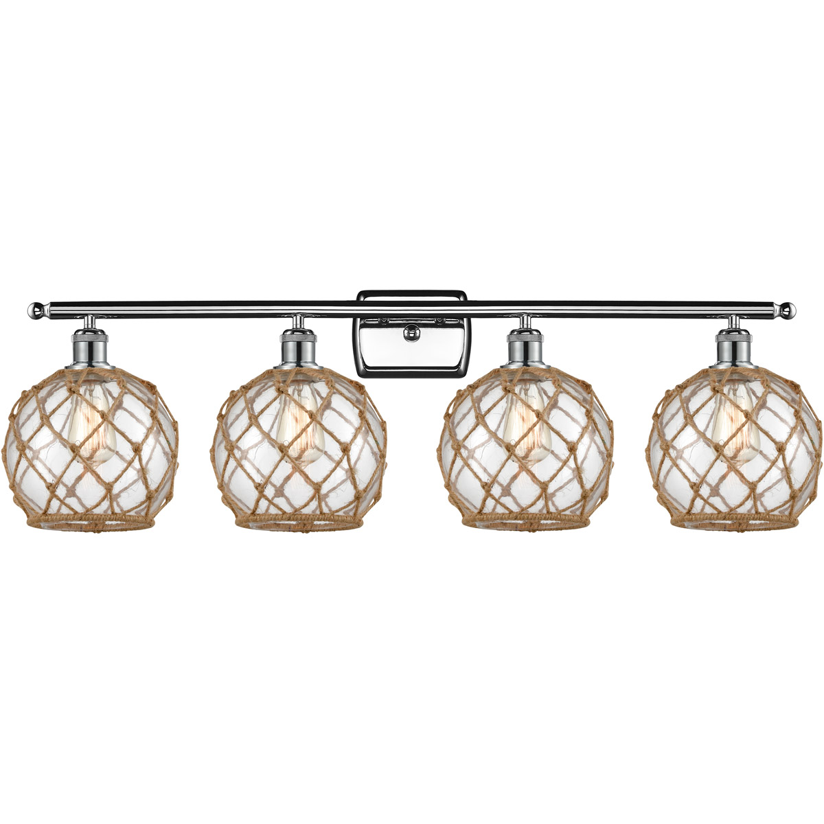 Innovations Lighting 516-4W-PC-G122-8RB-LED Ballston Farmhouse Rope LED 36 inch Polished Chrome Bath Vanity Light Wall Light in Clear Glass with Brown