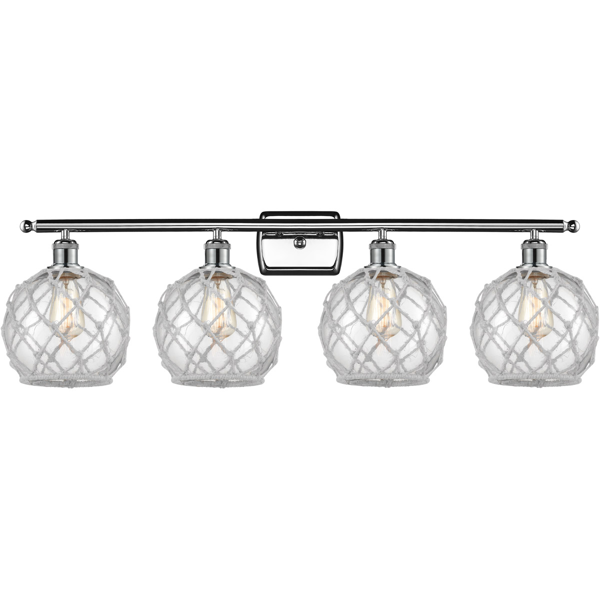 Innovations Lighting 516-4W-PC-G122-8RW Ballston Farmhouse Rope 4 Light 36 inch Polished Chrome Bath Vanity Light Wall Light in Clear Glass with White