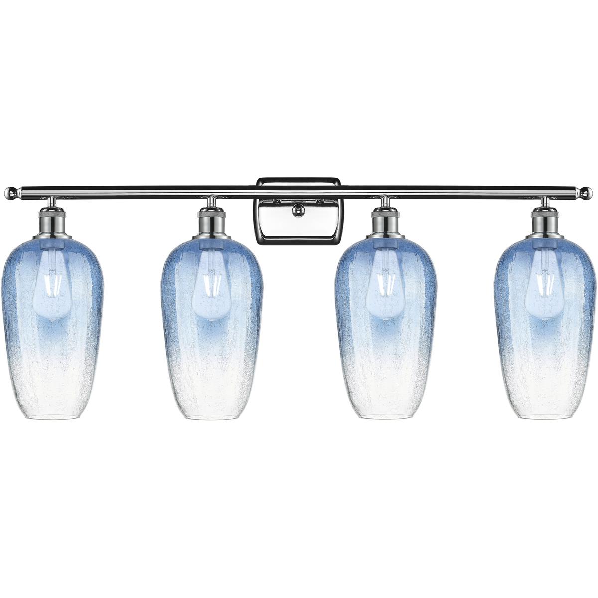 Innovations Lighting 516-4W-PC-G484-7SB Ballston Brookhaven Flute 4 Light 37 inch Polished Chrome Bath Vanity Light Wall Light in Sapphire Blue Glass