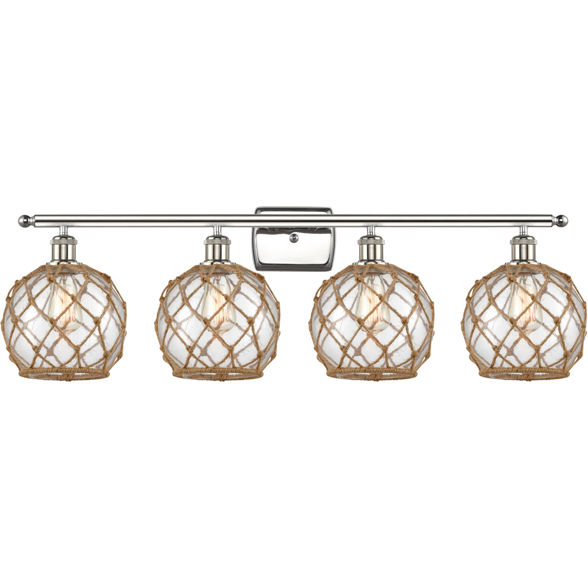 Innovations Lighting 516-4W-PN-G122-8RB-LED Ballston Farmhouse Rope LED 36 inch Polished Nickel Bath Vanity Light Wall Light in Clear Glass with Brown