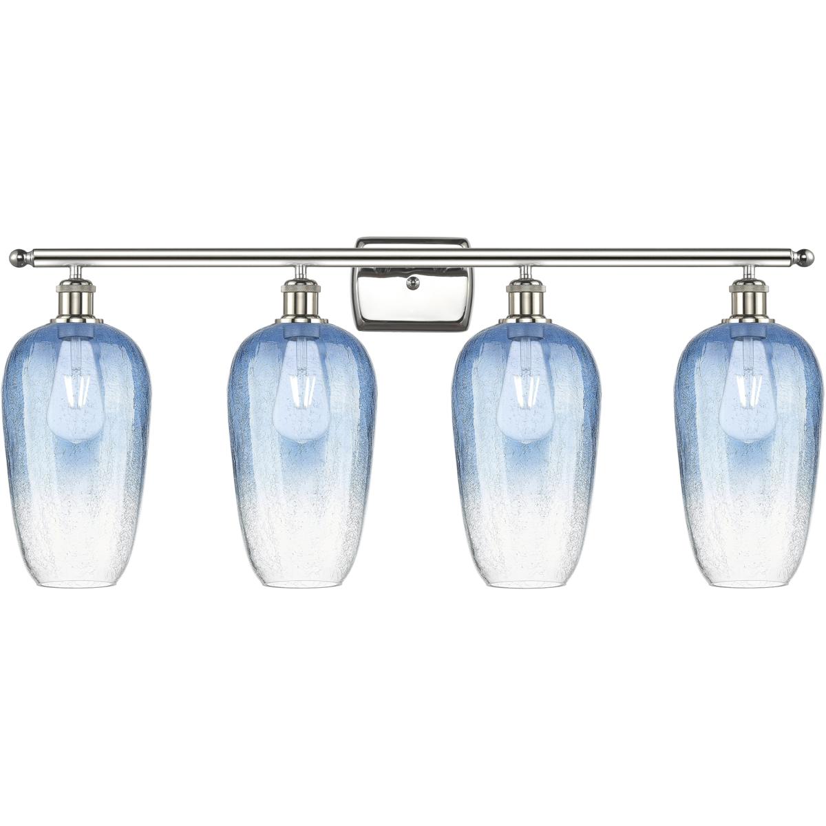 Innovations Lighting 516-4W-PN-G484-7SB Ballston Brookhaven Flute 4 Light 37 inch Polished Nickel Bath Vanity Light Wall Light in Sapphire Blue Glass