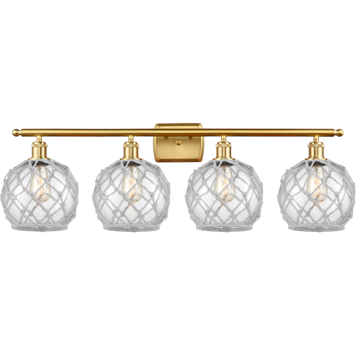Innovations Lighting 516-4W-SG-G122-8RW-LED Ballston Farmhouse Rope LED 36 inch Satin Gold Bath Vanity Light Wall Light in Clear Glass with White Rope
