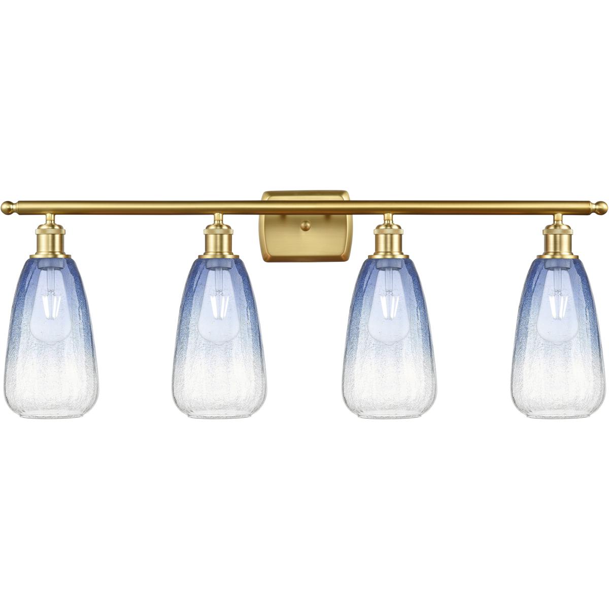 Innovations Lighting 516-4W-SG-G480-6SB Ballston Brookhaven Almond 4 Light 36 inch Satin Gold Bath Vanity Light Wall Light in Sapphire Blue Glass
