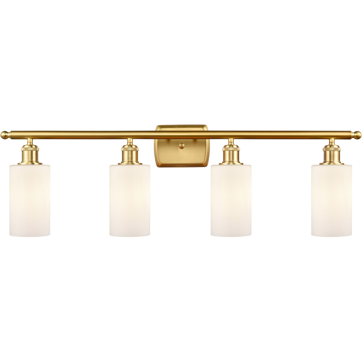 Innovations Lighting 516-4W-SG-G801 Ballston Clymer 4 Light 36 inch Satin Gold Bath Vanity Light Wall Light in Matte White Glass, Ballston