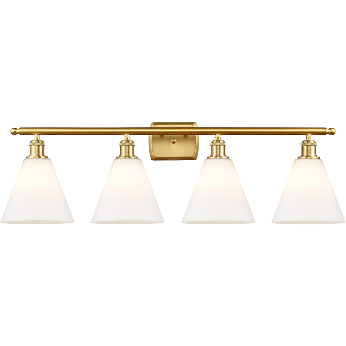 Innovations Lighting 516-4W-SG-GBC-81 Ballston Ballston Cone 4 Light 38 inch Satin Gold Bath Vanity Light Wall Light in Matte White Glass