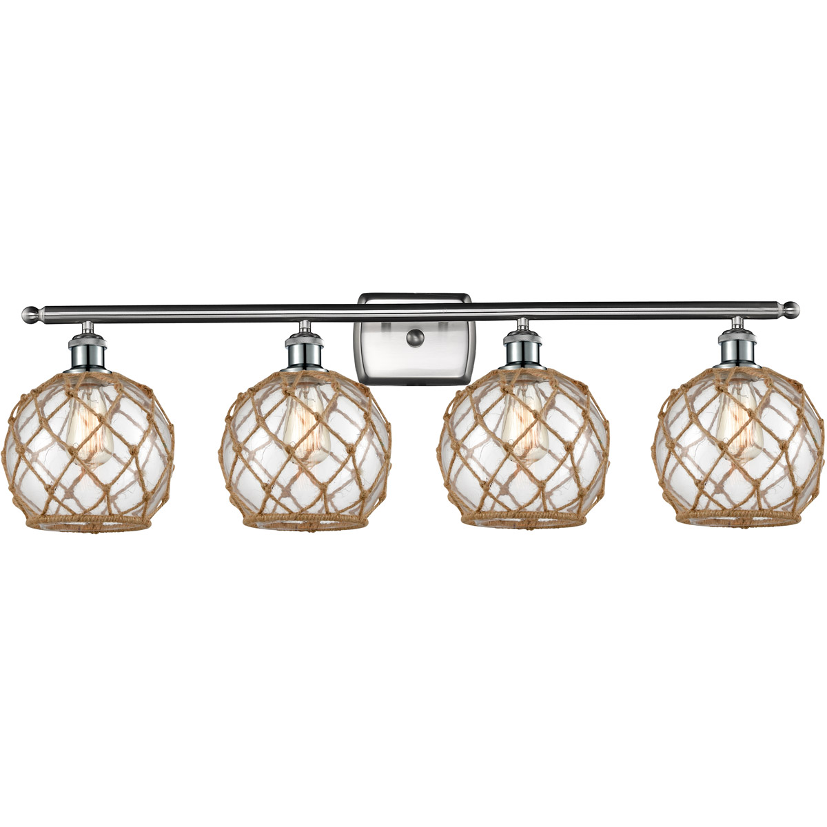 Innovations Lighting 516-4W-SN-G122-8RB-LED Ballston Farmhouse Rope LED 36 inch Brushed Satin Nickel Bath Vanity Light Wall Light in Clear Glass with