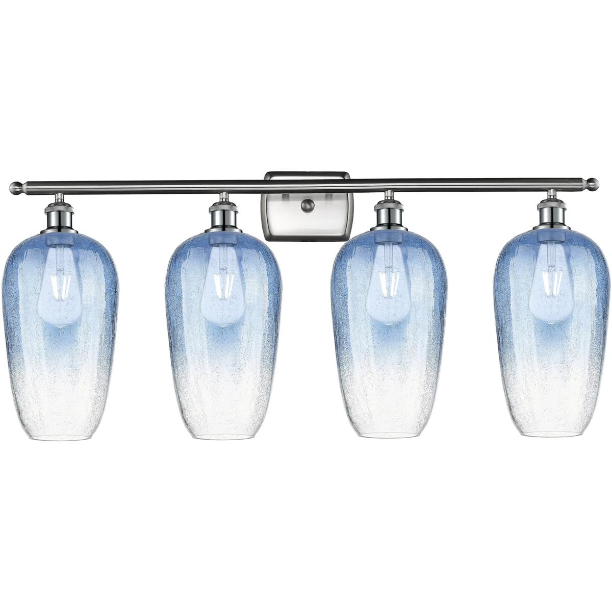 Innovations Lighting 516-4W-SN-G484-7SB Ballston Brookhaven Flute 4 Light 37 inch Brushed Satin Nickel Bath Vanity Light Wall Light in Sapphire Blue G
