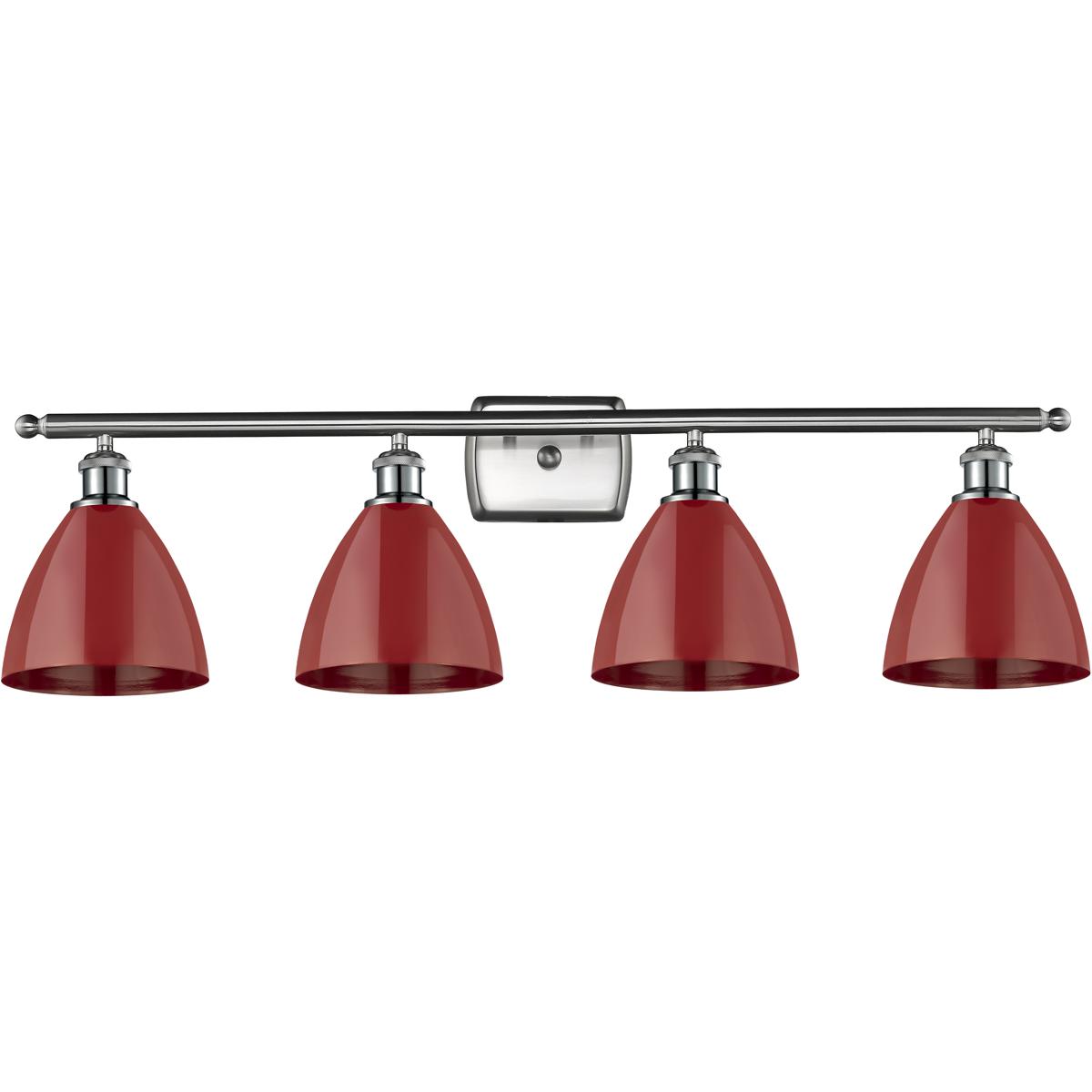 Innovations Lighting 516-4W-SN-MBD-75-RD Ballston Plymouth Dome 4 Light 38 inch Brushed Satin Nickel Bath Vanity Light Wall Light in Matte Red