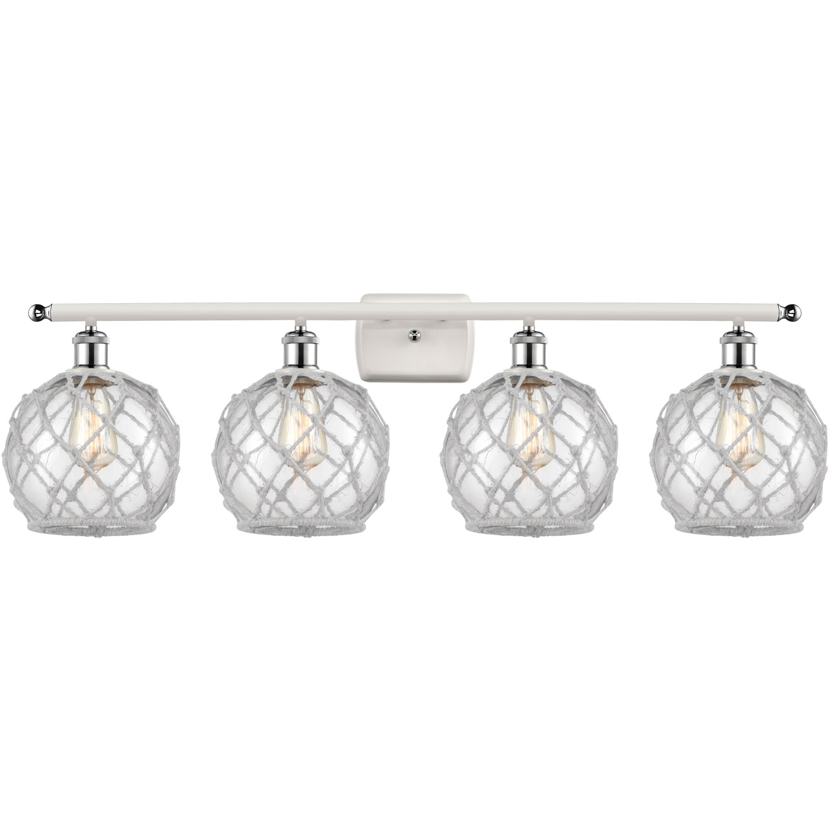 Innovations Lighting 516-4W-WPC-G122-8RW-LED Ballston Farmhouse Rope LED 36 inch White and Polished Chrome Bath Vanity Light Wall Light in Clear Glass
