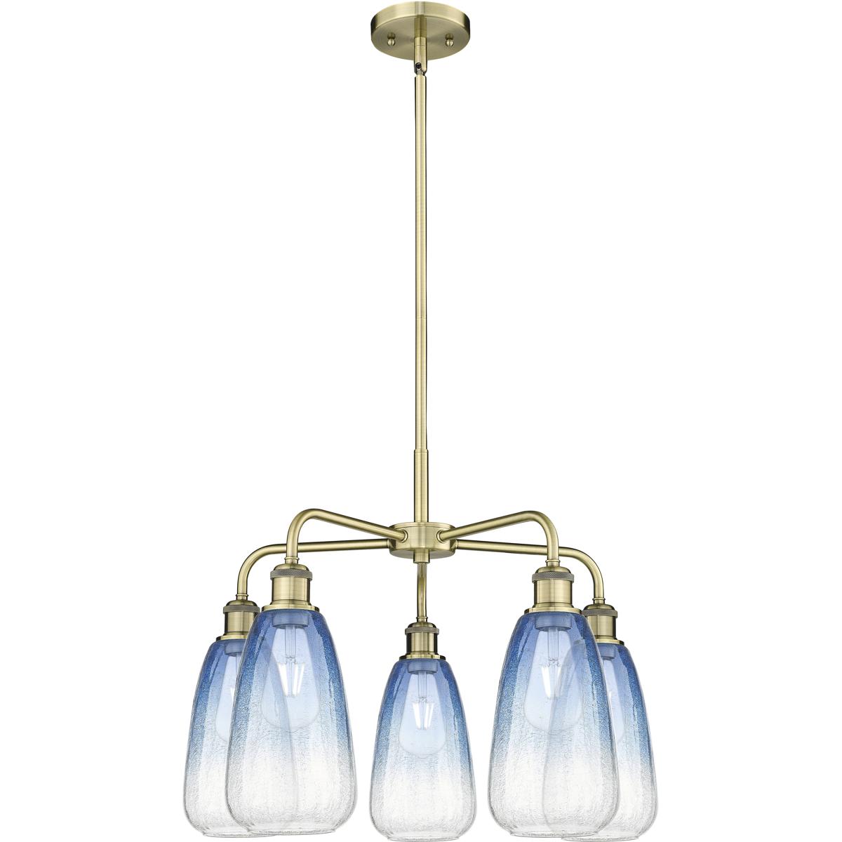 Innovations Lighting 516-5CR-AB-G480-6SB Ballston Brookhaven Almond 5 Light 24.5 inch Antique Brass Chandelier Ceiling Light in Sapphire Blue Glass