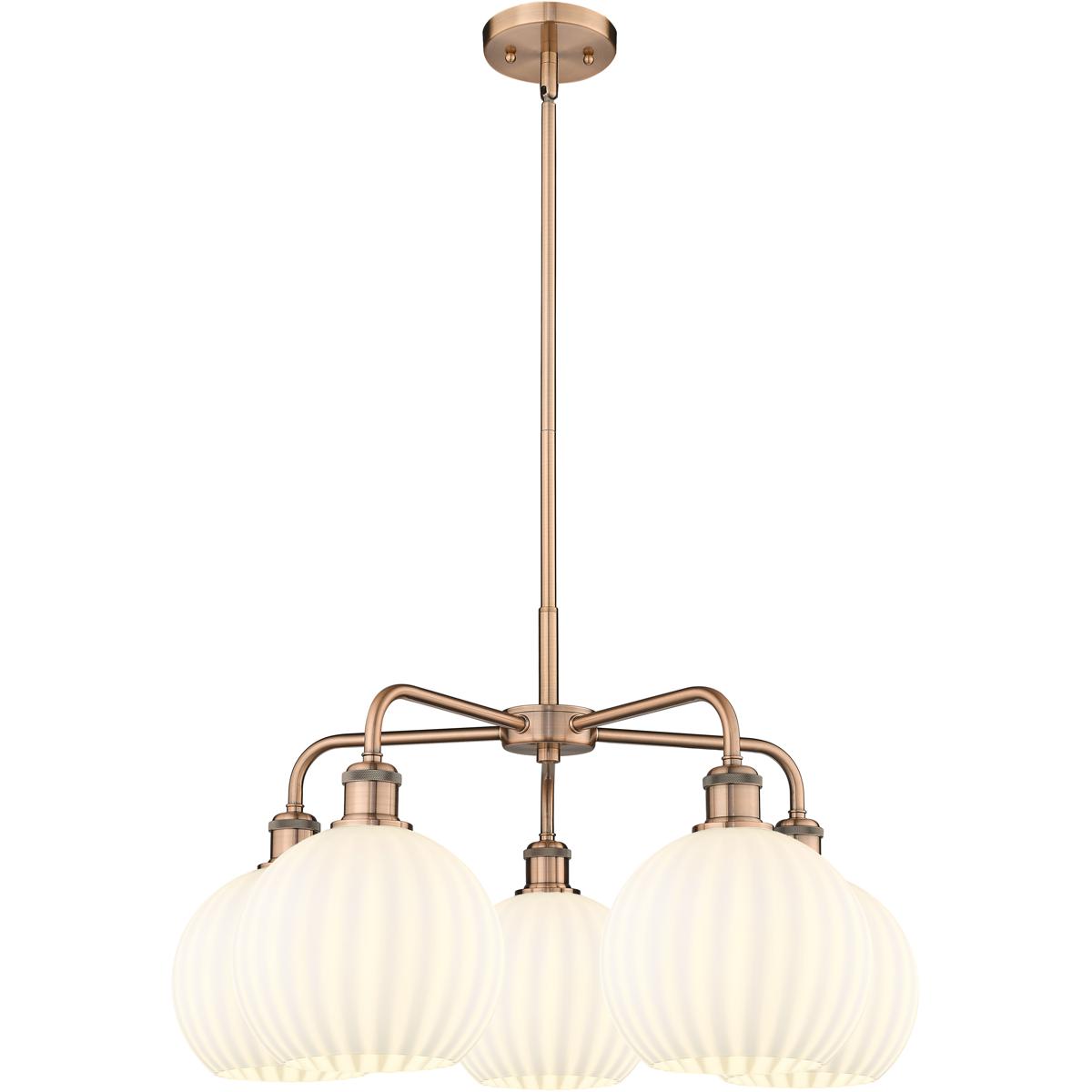 Innovations Lighting 516-5CR-AC-G1217-8WV Ballston White Venetian 5 Light 26 inch Antique Copper Stem Hung Chandelier Ceiling Light