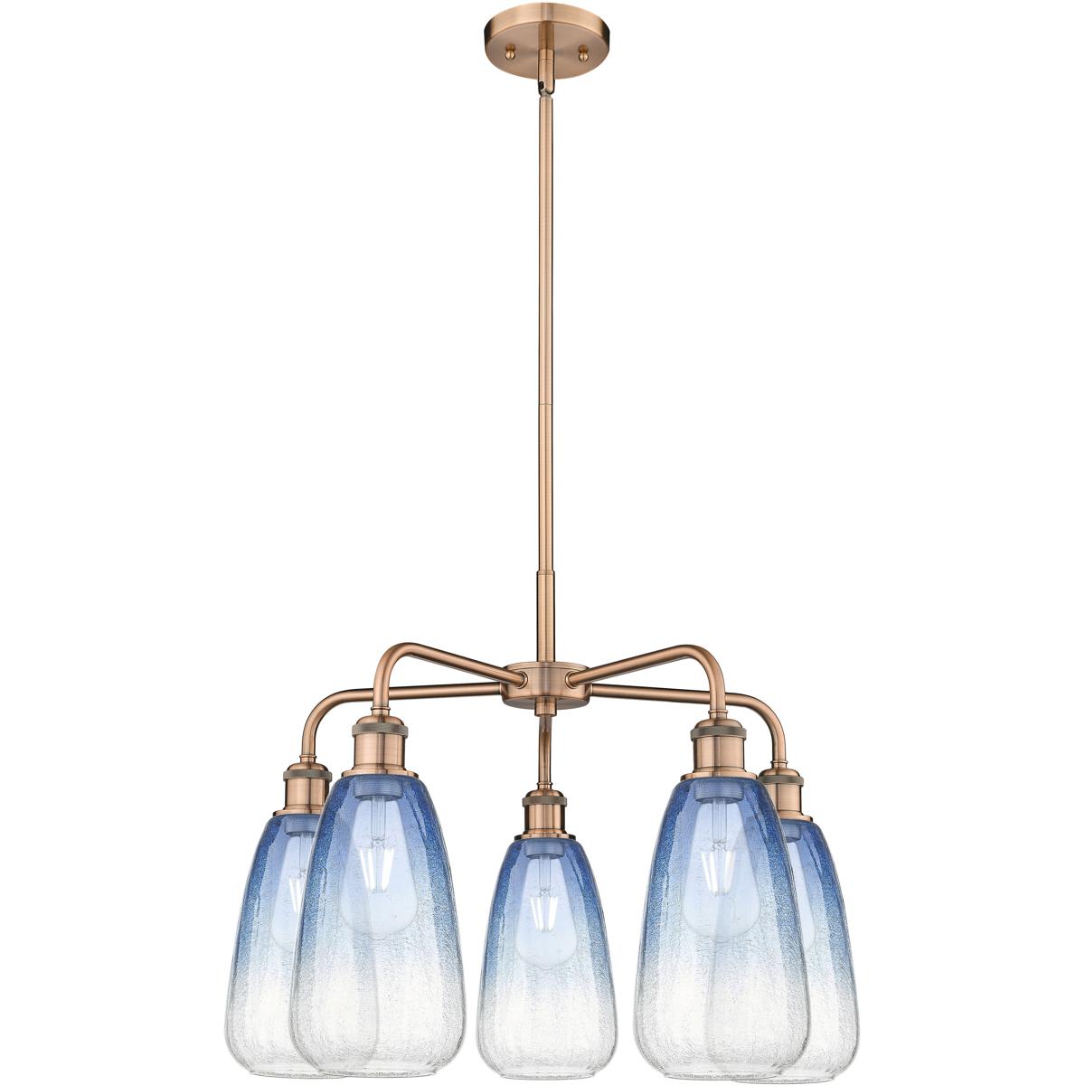 Innovations Lighting 516-5CR-AC-G480-6SB Ballston Brookhaven Almond 5 Light 24.5 inch Antique Copper Chandelier Ceiling Light in Sapphire Blue Glass