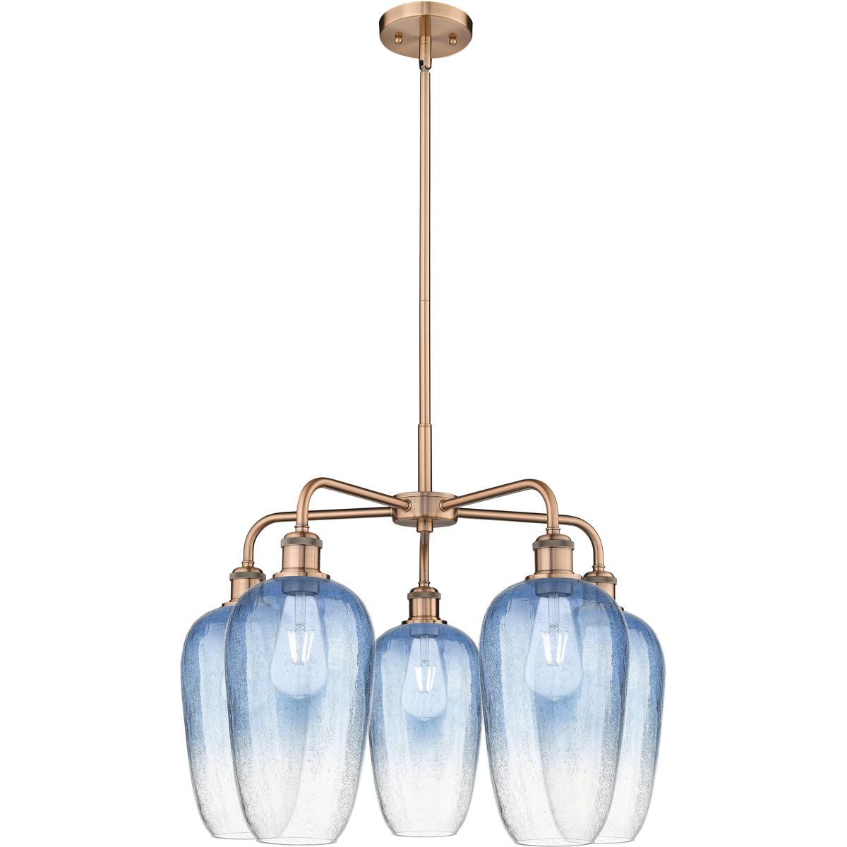 Innovations Lighting 516-5CR-AC-G484-7SB Ballston Brookhaven Flute 5 Light 25.5 inch Antique Copper Chandelier Ceiling Light in Sapphire Blue Glass