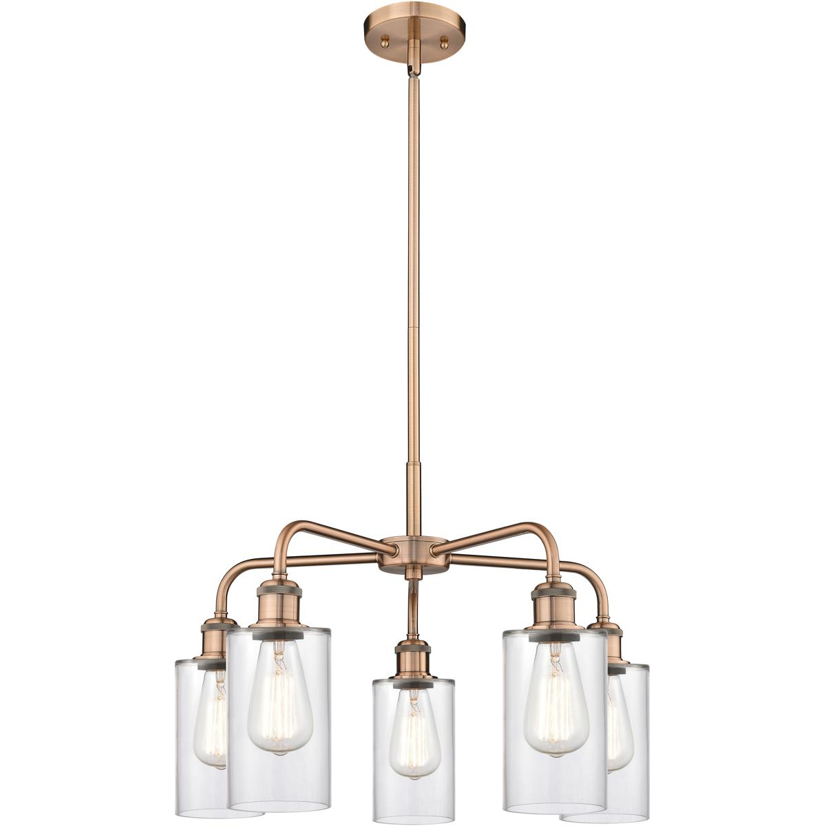 Innovations Lighting 516-5CR-AC-G802 Clymer 5 Light 21.88 inch Antique Copper Chandelier Ceiling Light in Clear Glass