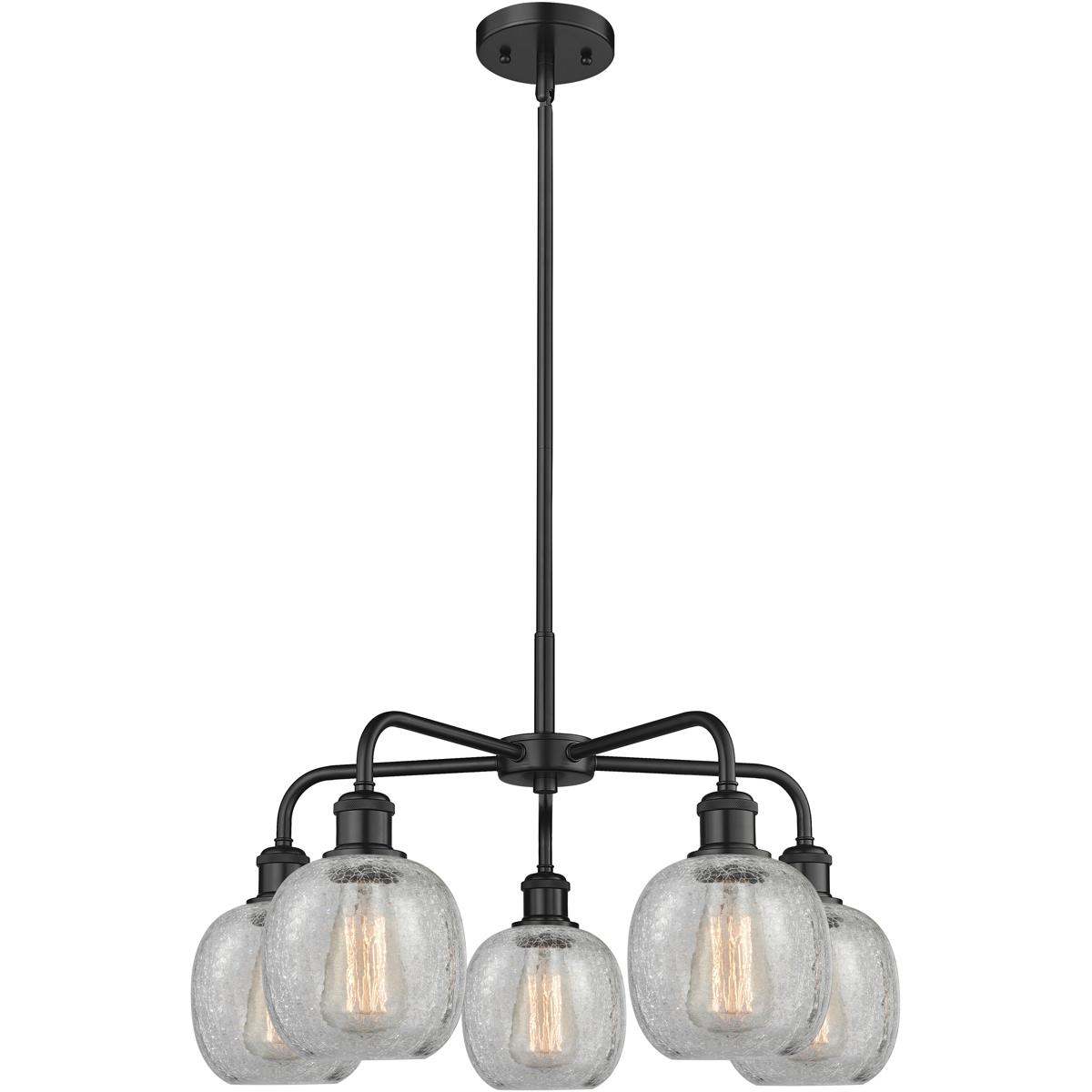 Innovations Lighting 516-5CR-BK-G105 Belfast 5 Light 24 inch Matte Black Chandelier Ceiling Light in Clear Crackle Glass
