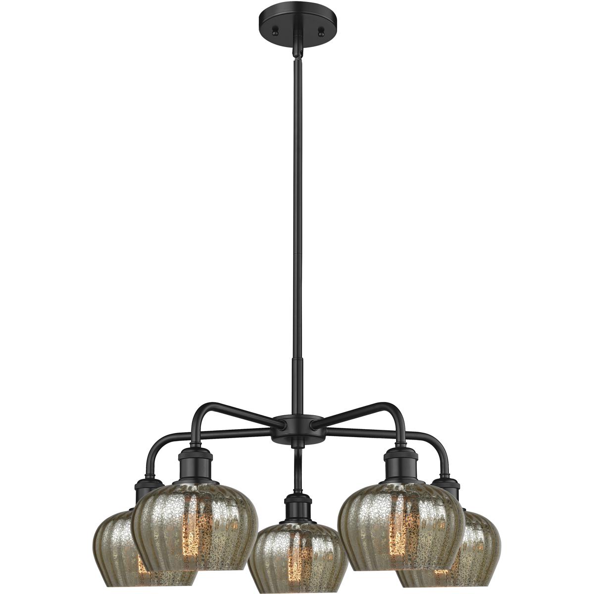 Innovations Lighting 516-5CR-BK-G96 Fenton 5 Light 24.5 inch Matte Black Chandelier Ceiling Light in Mercury Glass