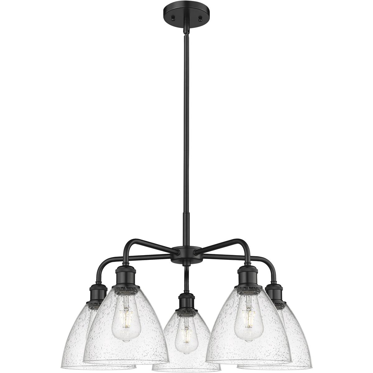 Innovations Lighting 516-5CR-BK-GBD-754 Bristol Glass 5 Light 25.5 inch Matte Black Chandelier Ceiling Light in Seedy Glass