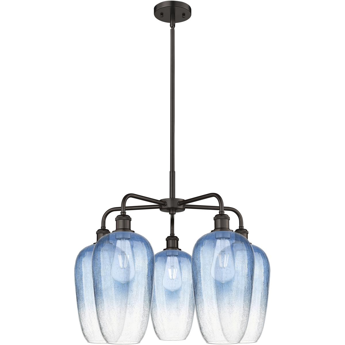 Innovations Lighting 516-5CR-OB-G484-7SB Ballston Brookhaven Flute 5 Light 25.5 inch Oil Rubbed Bronze Chandelier Ceiling Light in Sapphire Blue Glass