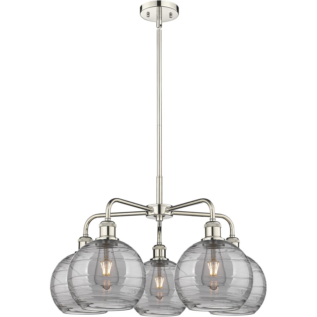 Innovations Lighting 516-5CR-PN-G1213-8SM Ballston Athens Deco Swirl 5 Light 26 inch Polished Nickel Stem Hung Chandelier Ceiling Light in Light Smoke