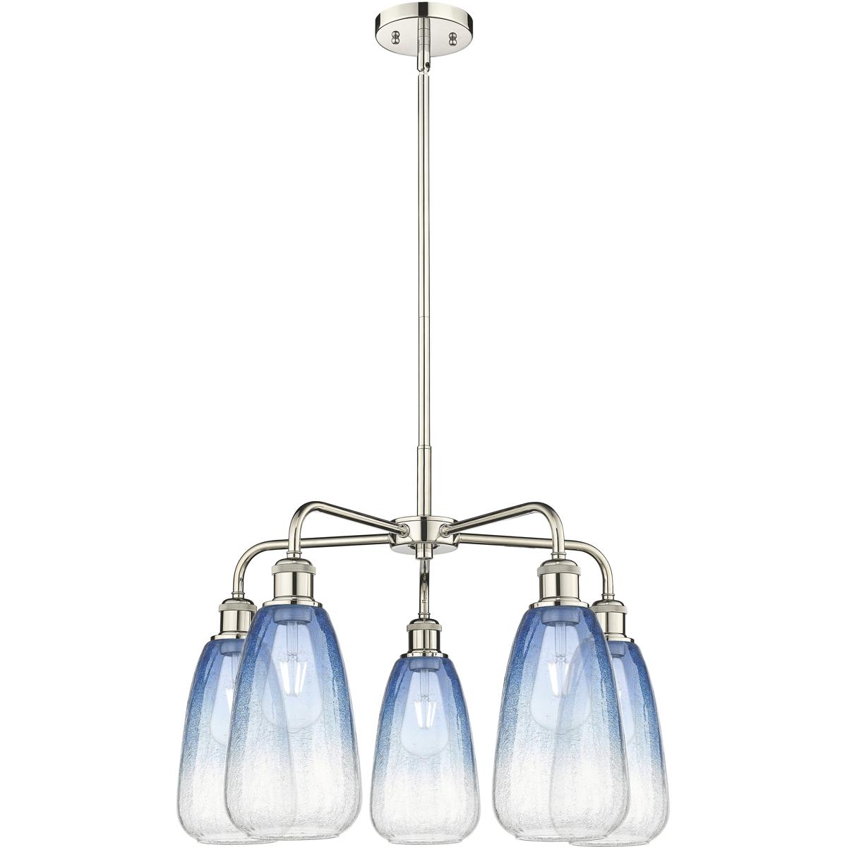 Innovations Lighting 516-5CR-PN-G480-6SB Ballston Brookhaven Almond 5 Light 24.5 inch Polished Nickel Chandelier Ceiling Light in Sapphire Blue Glass
